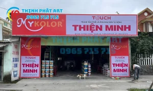 Lắp đặt bảng hiệu các cửa hàng phân phối Công ty Sơn 4 Oranges tại Quảng Trị